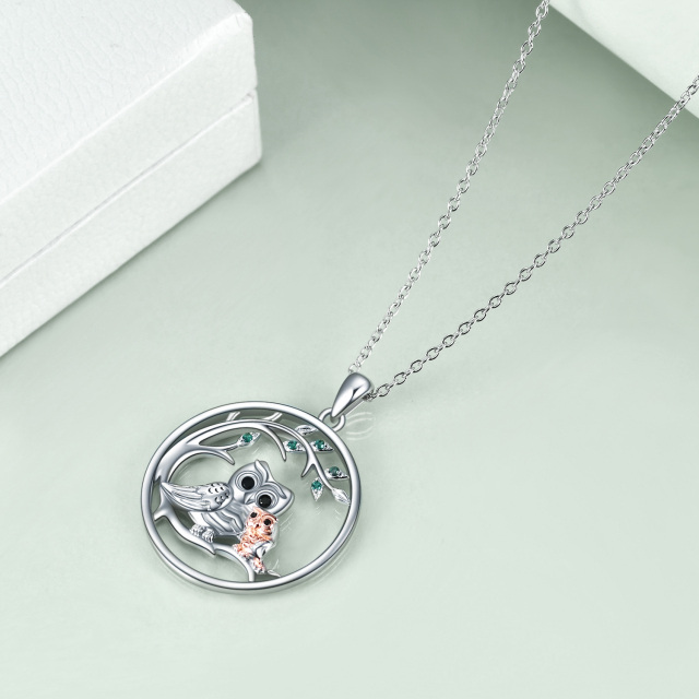 Sterling Silver Two-tone Circular Shaped Cubic Zirconia Owl Pendant Necklace For Mother & Daughter-3
