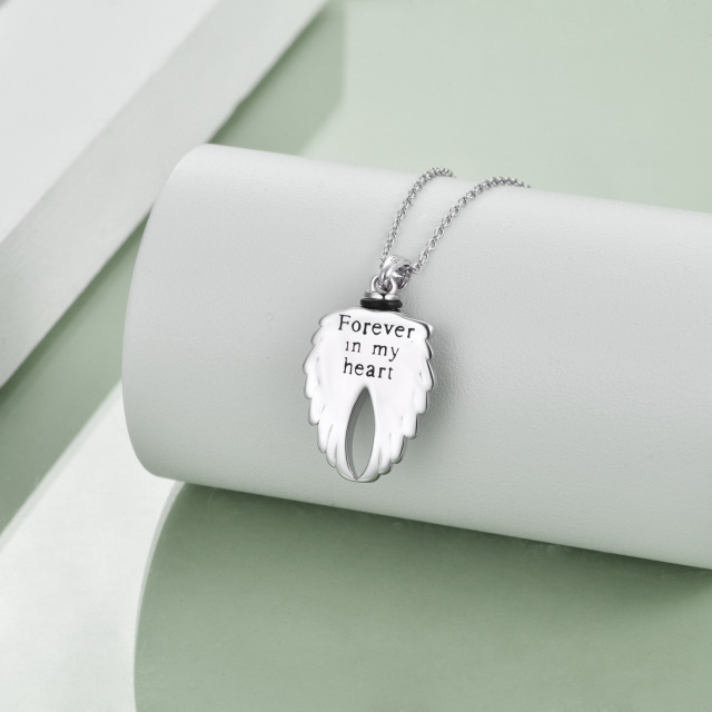 Sterling Silber Engel Flügel & Herz Urne Halskette für Asche mit eingraviertem Wort-2