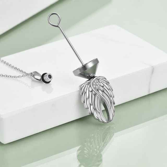 Collier d'urne en argent sterling avec aile d'ange et cœur pour cendres avec mot gravé-3