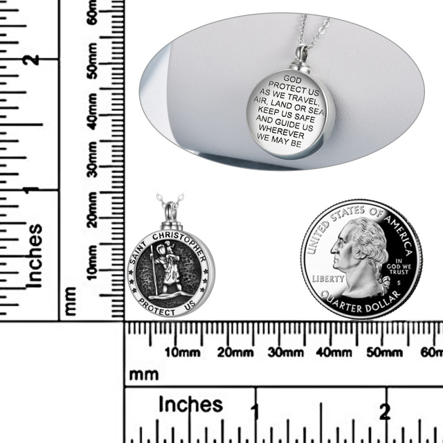 Collar urna para cenizas San Cristóbal de plata de ley con palabra grabada-4