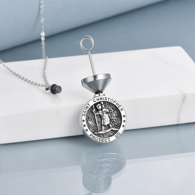 Sterling Silver Saint Christopher Urn Necklace for Ashes with Engraved Word-2