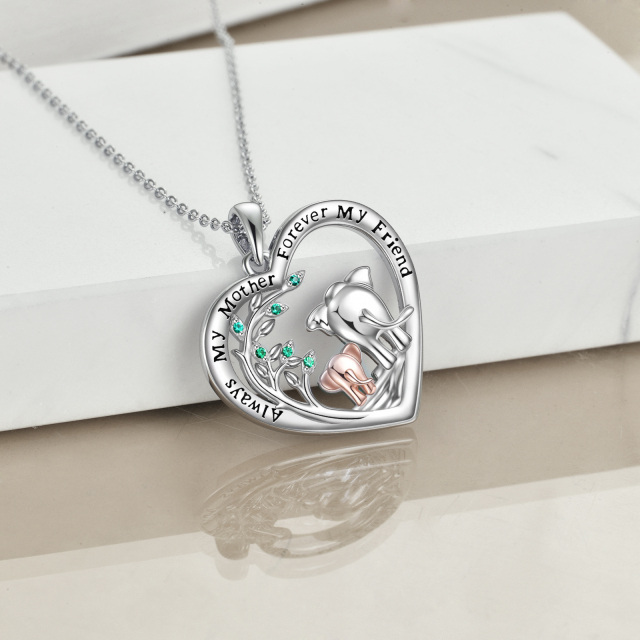 Sterling Silver Two-tone Elephant Mother & Child Heart Pendant Necklace with Engraved Word-3