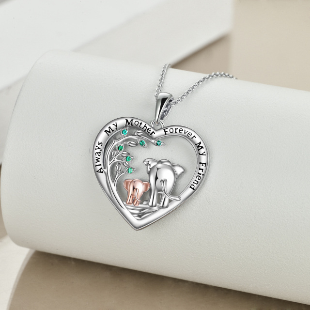 Sterling Silver Two-tone Elephant Mother & Child Heart Pendant Necklace with Engraved Word-2