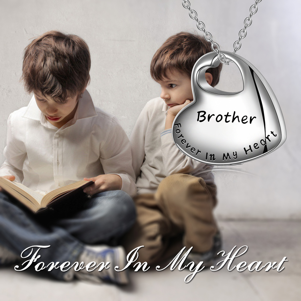 Collar de plata de ley corazón ala de ángel para cenizas con palabra grabada para hermano-6