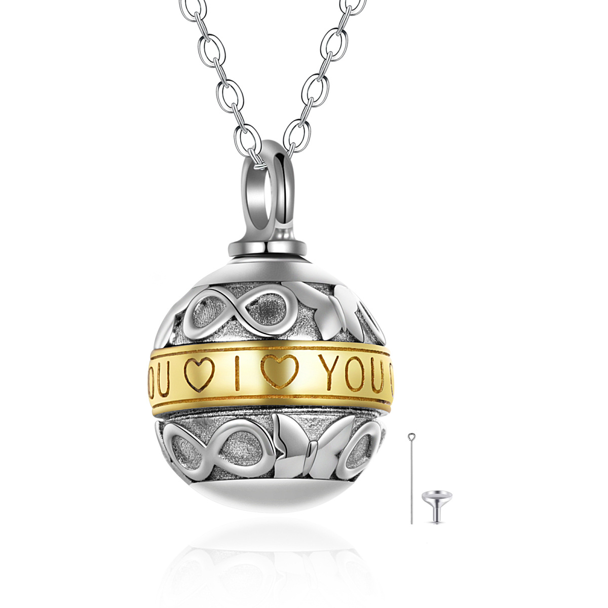 Sterling Silver Two-tone Butterfly & Infinity Symbol Urn Necklace for Ashes with Engraved Word-1