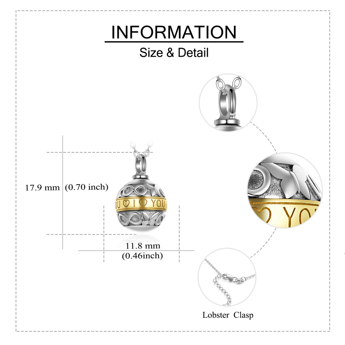 Sterling Silber zweifarbig Schmetterling & Unendlichkeit Symbol Urne Halskette mit eingrav-5