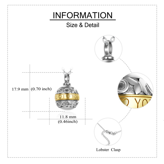 Collar urna de plata de ley bicolor mariposa y símbolo infinito con palabra grabada-4