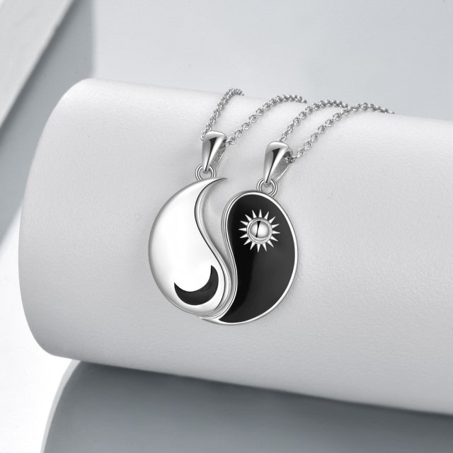 Sterling Silver Two-tone Moon & Sun & Yin Yang Pendant Necklace-3