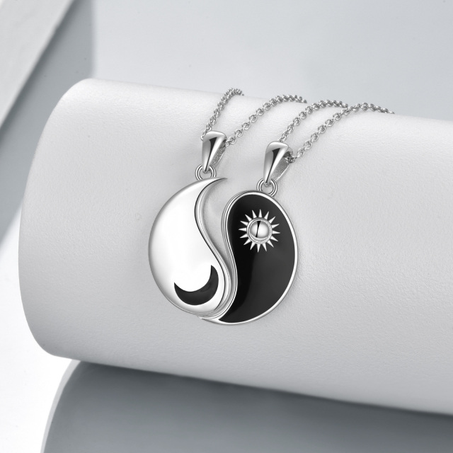 Collier en argent sterling avec pendentif bicolore lune et soleil et Yin Yang-2