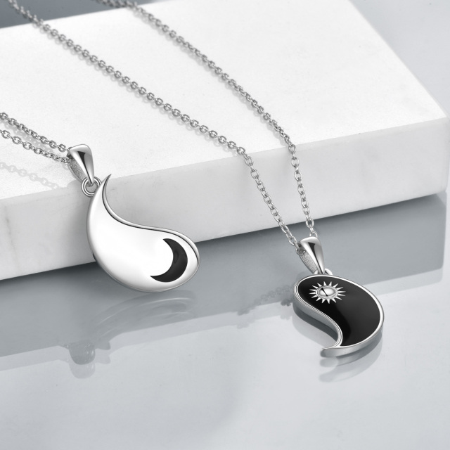 Sterling Silver Two-tone Moon & Sun & Yin Yang Pendant Necklace-3