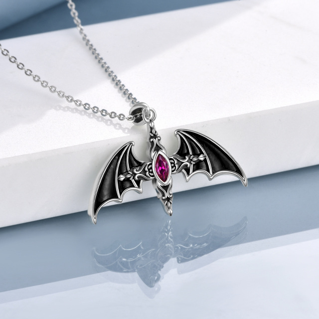 Sterling Silver Marquise Shaped Cubic Zirconia Bat Pendant Necklace for Men-4
