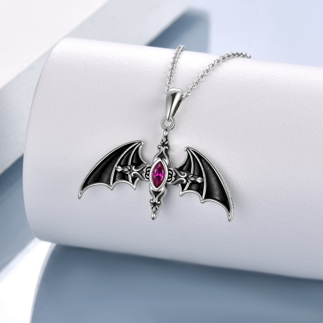 Sterling Silver Marquise Shaped Cubic Zirconia Bat Pendant Necklace for Men-3