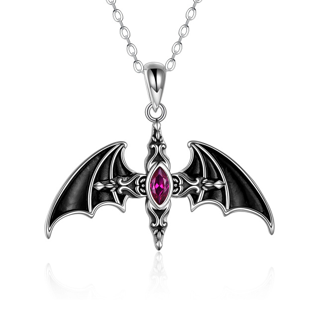 Sterling Silver Marquise Shaped Cubic Zirconia Bat Pendant Necklace for Men-4