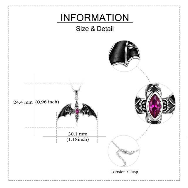Sterling Silver Marquise Shaped Cubic Zirconia Bat Pendant Necklace for Men-5