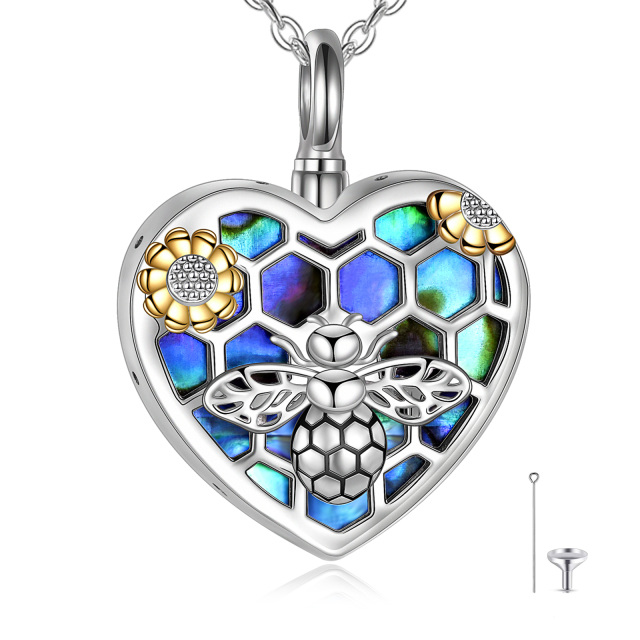 Sterling Silver Two-tone Abalone Shellfish Bee & Sunflower & Heart & Honeycomb Urn Necklace for Ashes-5