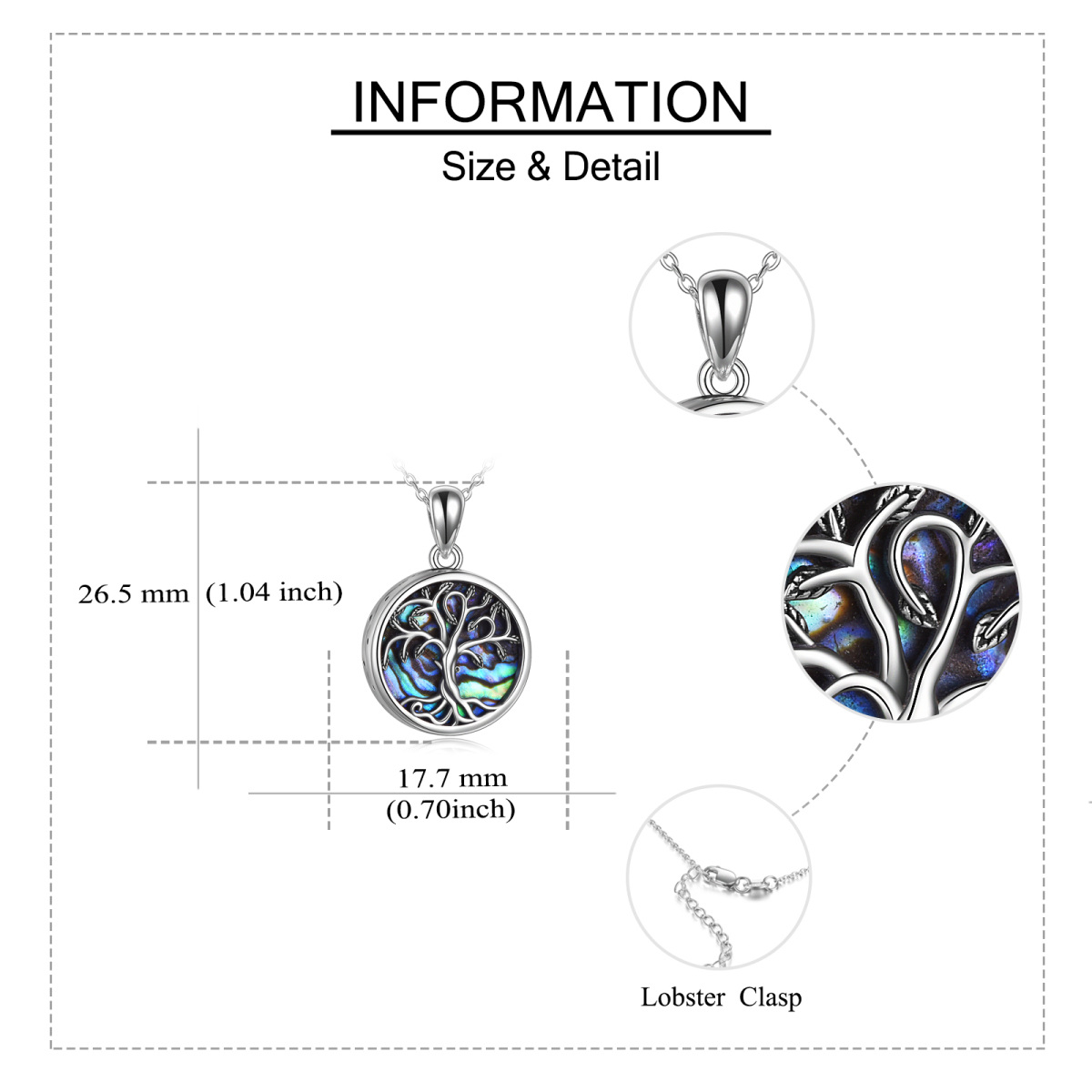 Collar de plata de ley Abalone Shellfish Tree Of Life Urn para cenizas con palabra grabada-5