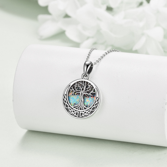 Sterling Silver Opal Tree Of Life & Celtic Knot Personalized Photo Locket Necklace-3