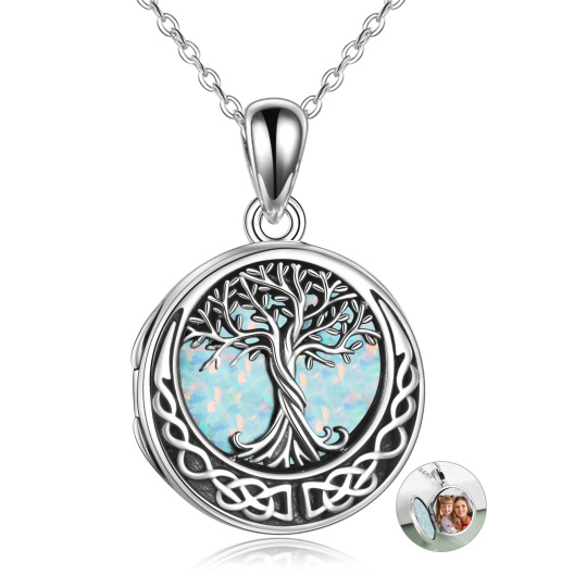 Sterling Silver Opal Tree Of Life & Celtic Knot Personalized Photo Locket Necklace