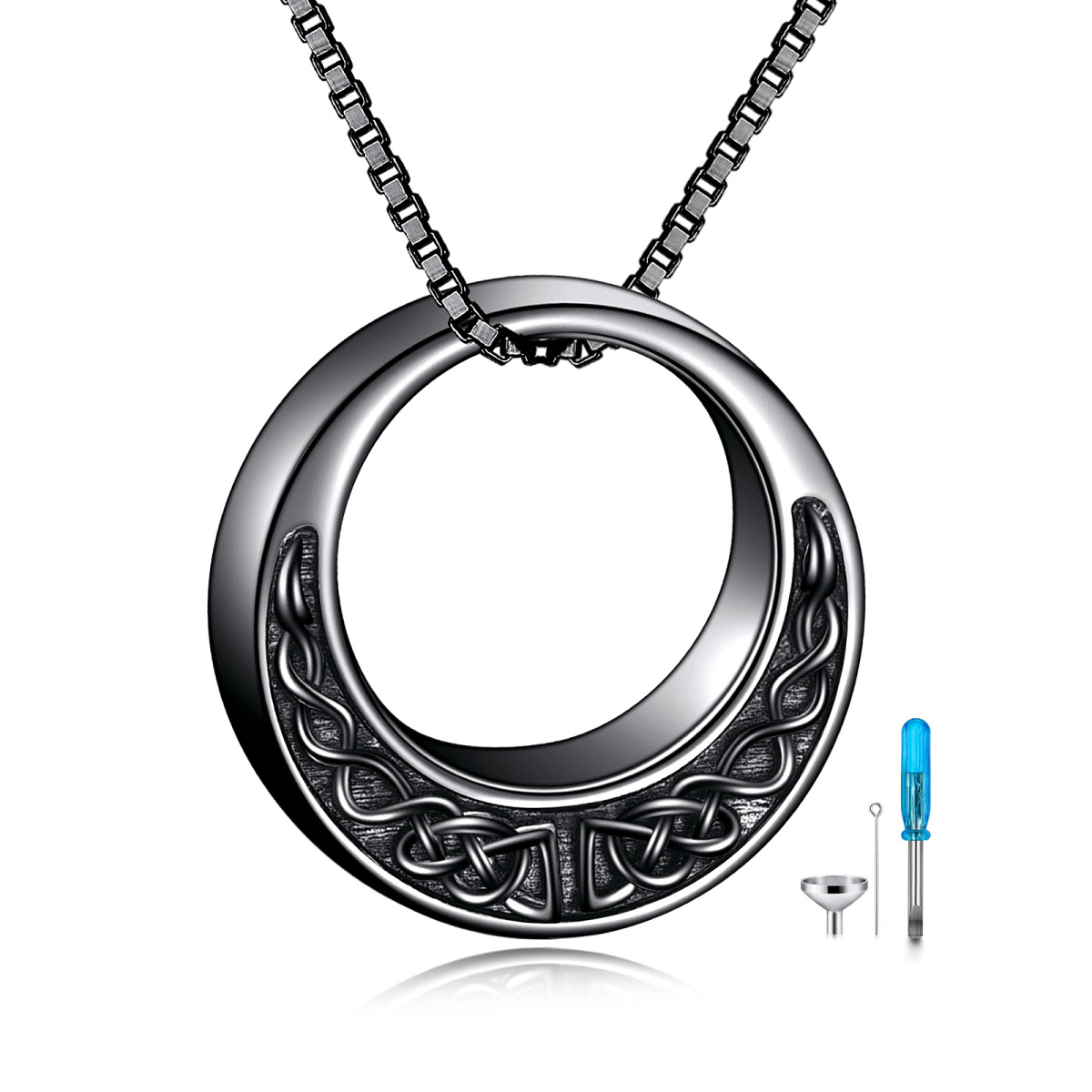 Sterling Silber mit schwarzem Rhodium keltischen Knoten Urne Halskette für Asche-1
