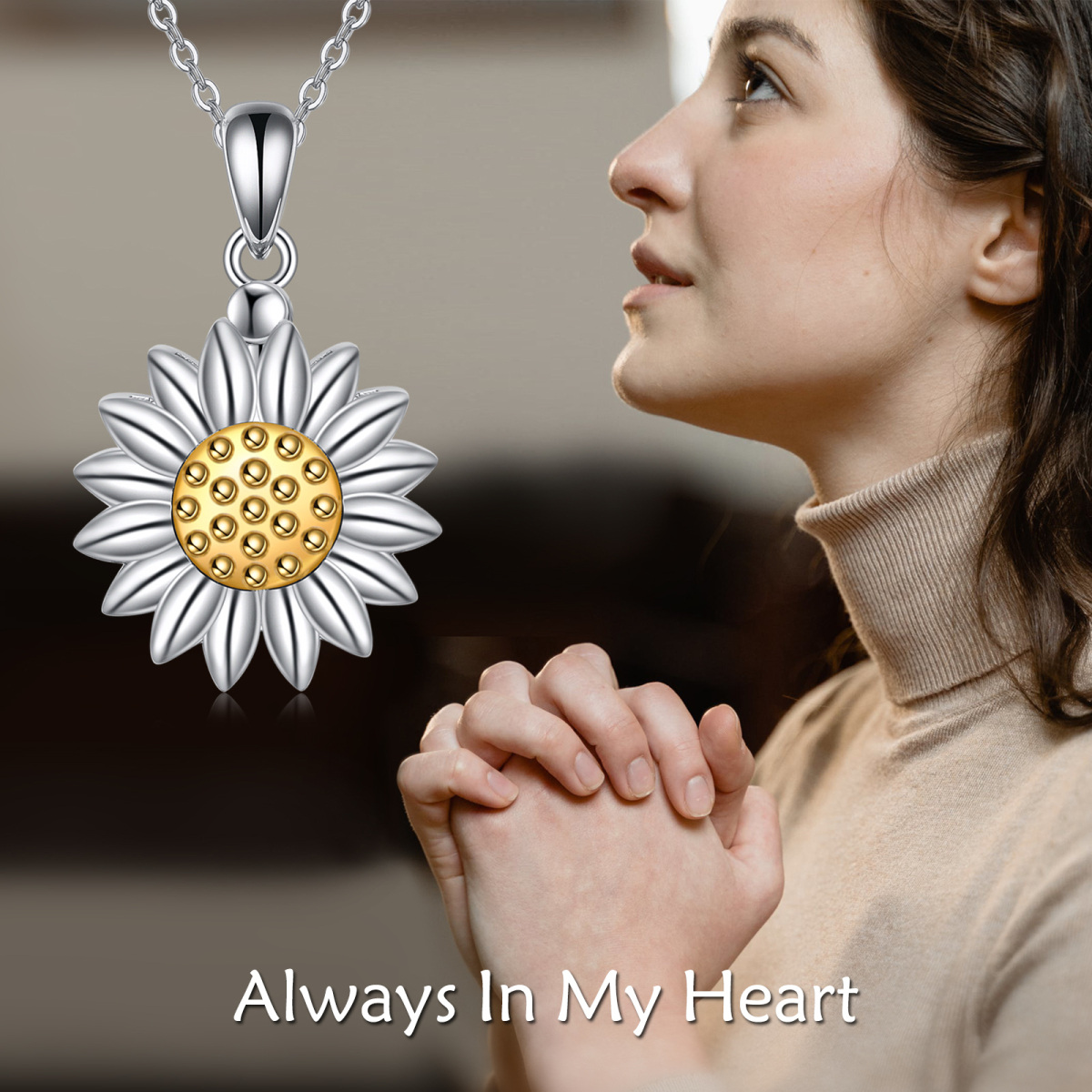 Sterling Silver Two-tone Sunflower Urn Necklace for Ashes-6