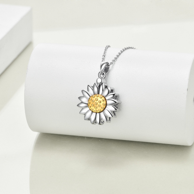 Sterling Silver Two-tone Sunflower Urn Necklace for Ashes-2
