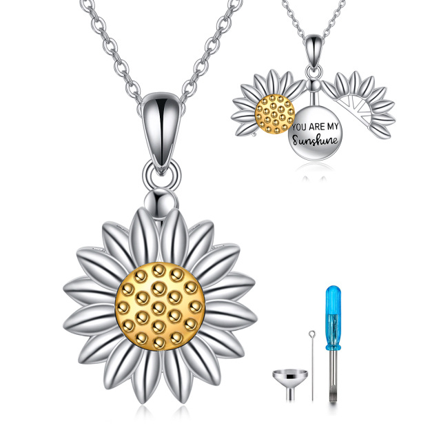 Sterling Silver Two-tone Sunflower Urn Necklace for Ashes-0