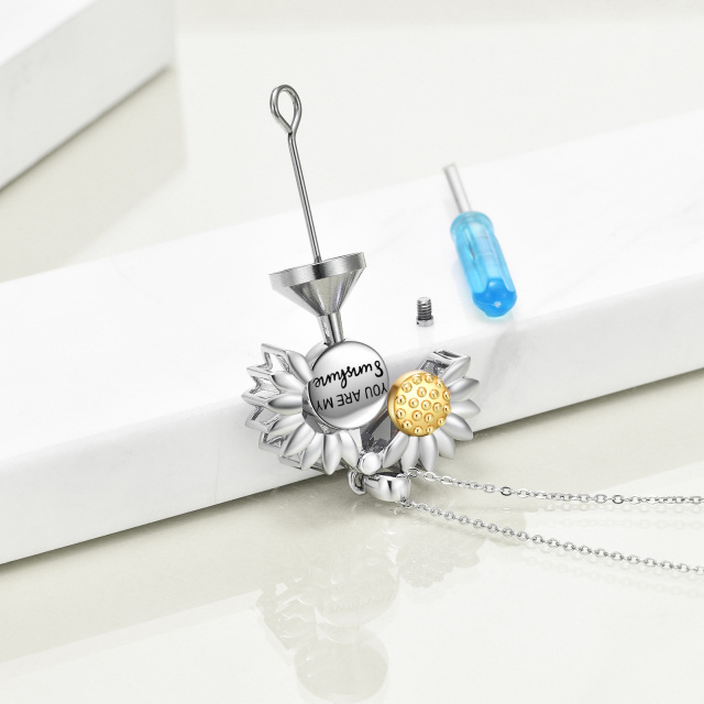 Sterling Silver Two-tone Sunflower Urn Necklace for Ashes-3