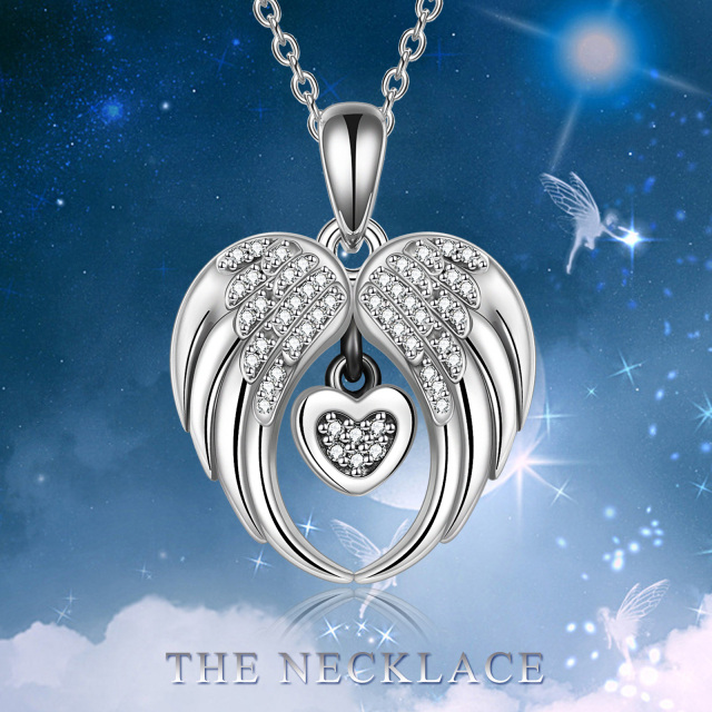 Sterling Silver Cubic Zirconia Angel Wing & Heart Urn Necklace for Ashes-3