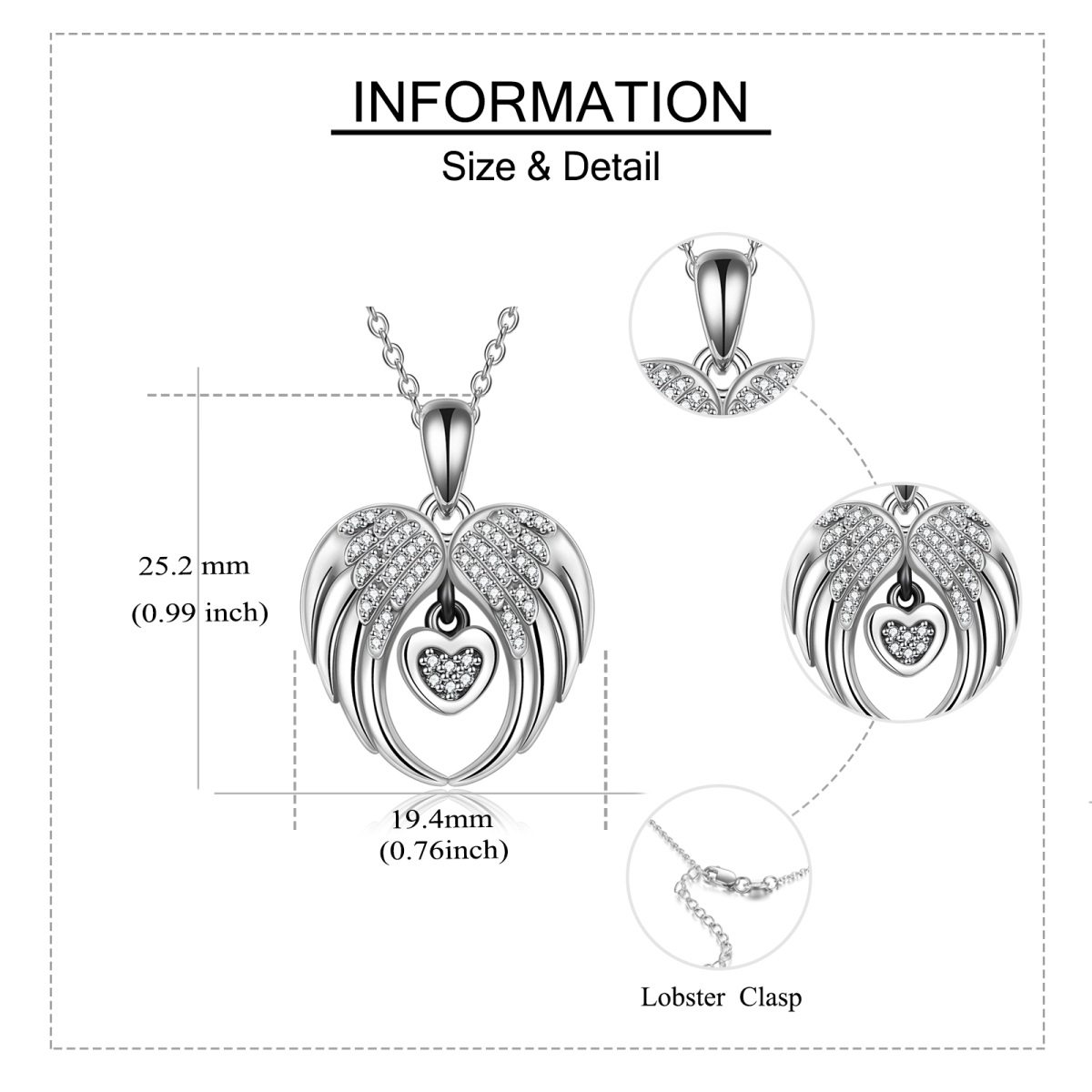 Urnen-Halskette mit Engelsflügeln und Herz aus Sterlingsilber mit Zirkonia für die Asche-6