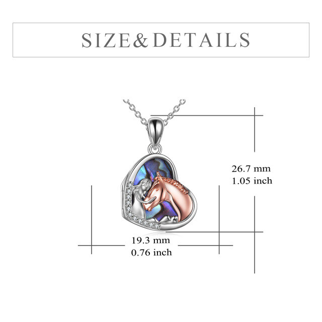 Sterling Silver Two-tone Abalone Shellfish Horse Heart Personalized Photo Locket Necklace-5