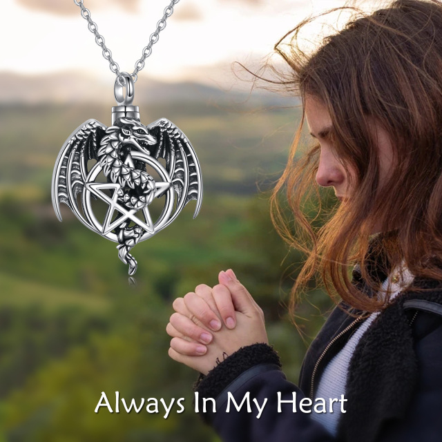 Sterling Silver Dragon & Pentagram Urn Necklace for Ashes-4