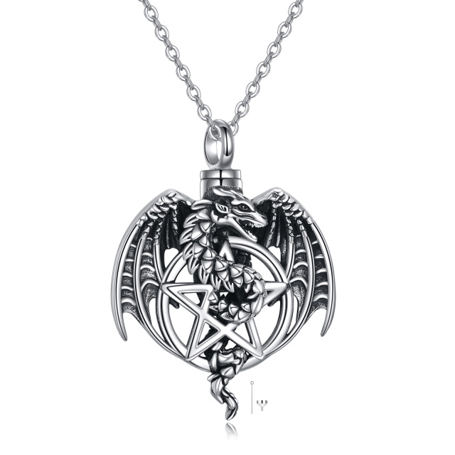 Sterling Silver Dragon & Pentagram Urn Necklace for Ashes-0