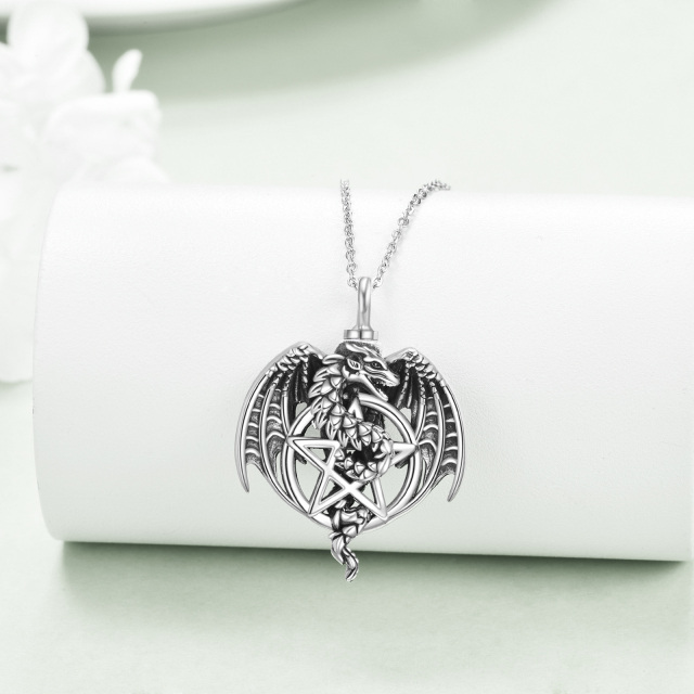 Sterling Silver Dragon & Pentagram Urn Necklace for Ashes-2