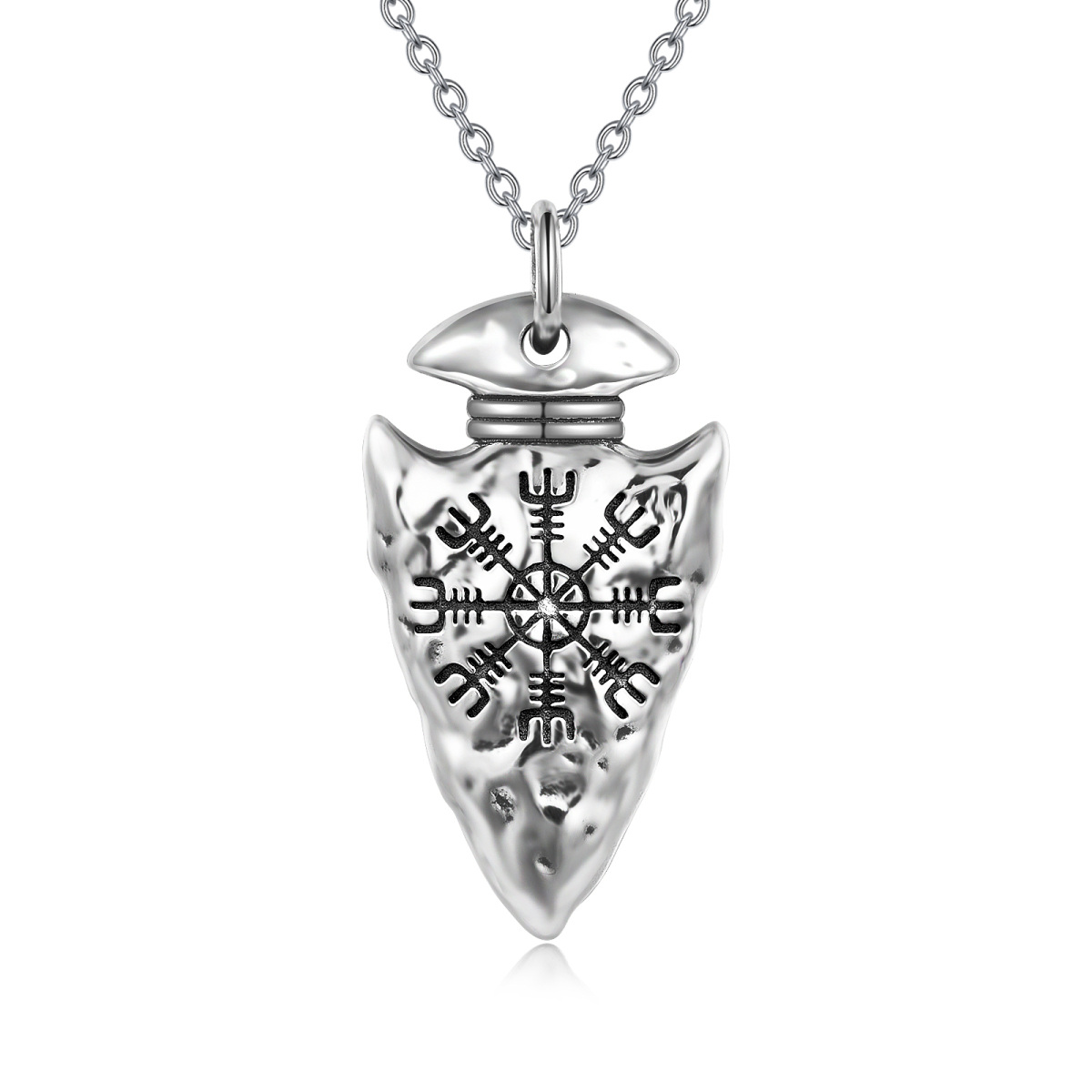 Sterling Silver Compass & Viking Spear Head Pendant Necklace for Men-1