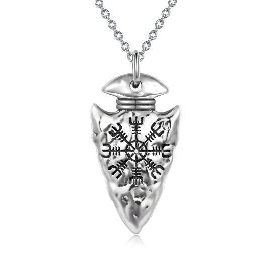 Sterling Silver Compass & Viking Spear Head Pendant Necklace for Men