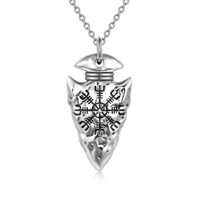 Sterling Silver Compass & Viking Spear Head Pendant Necklace for Men-0