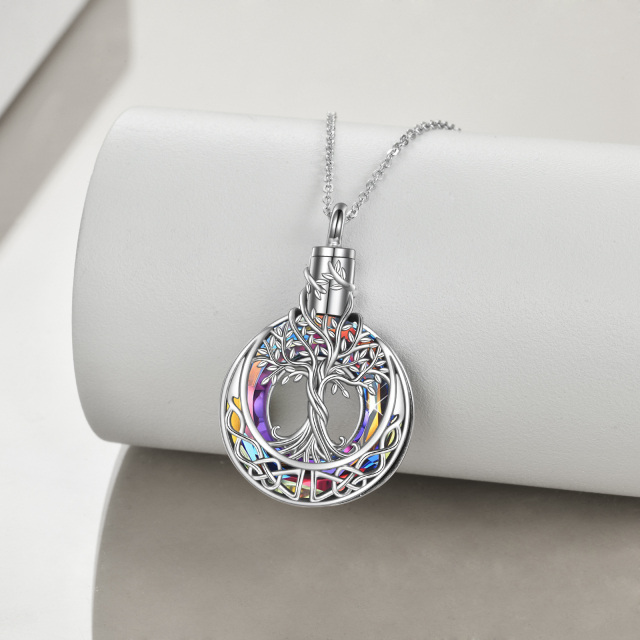 Collier d'urne pour cendres en argent sterling avec nœud celtique et arbre de vie en cristal-2