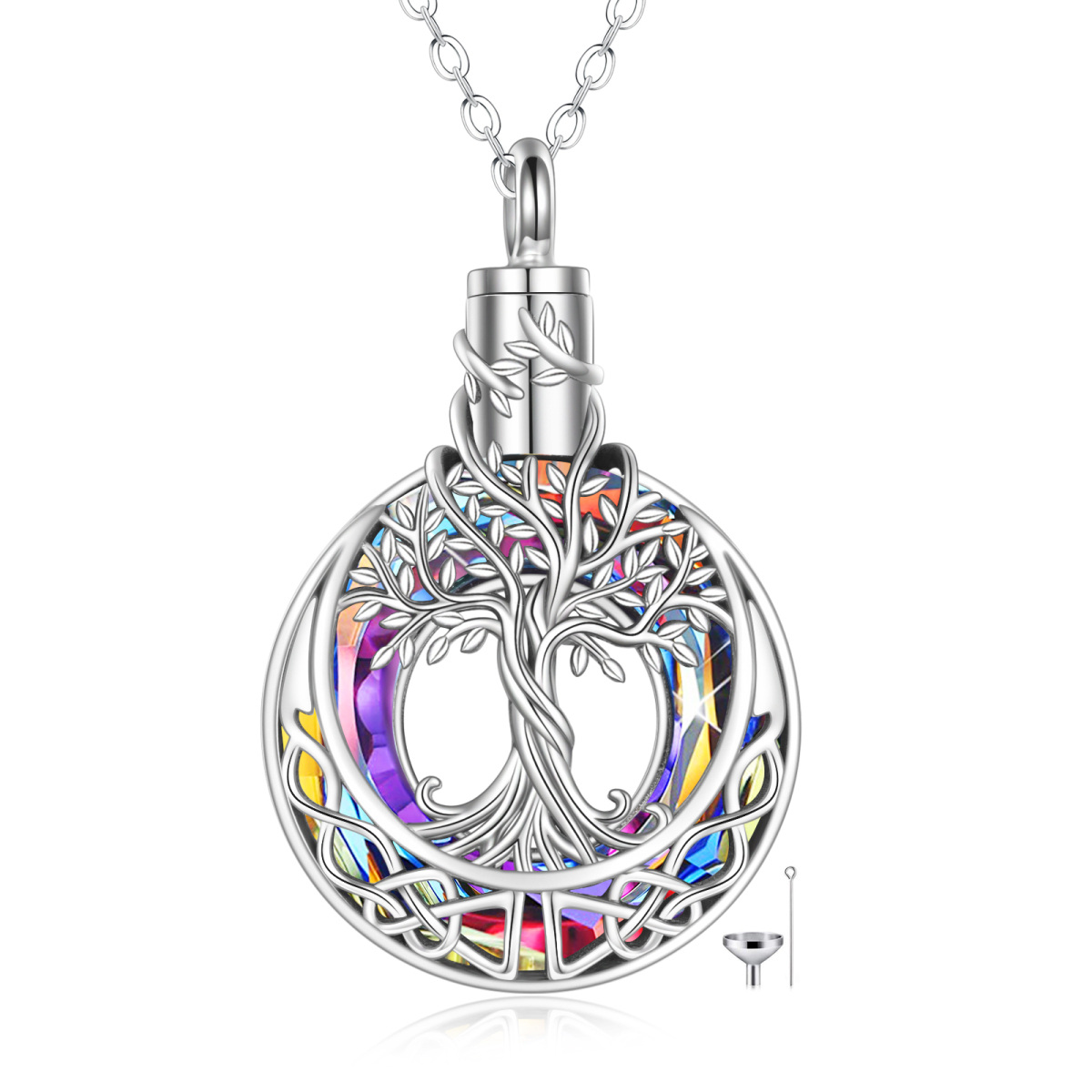 Collier d'urne pour cendres en argent sterling avec nœud celtique et arbre de vie en cristal-1