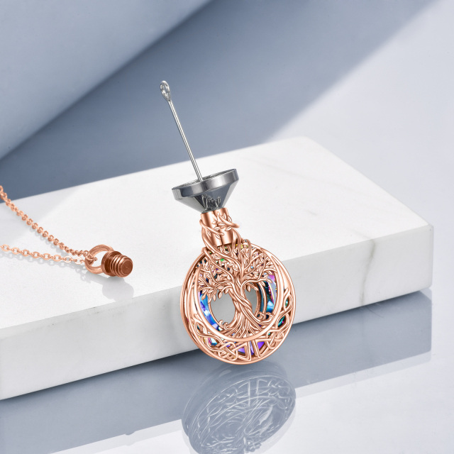 Prata de lei com cristal banhado a ouro rosa Árvore da vida e colar de urna com nó celta-3