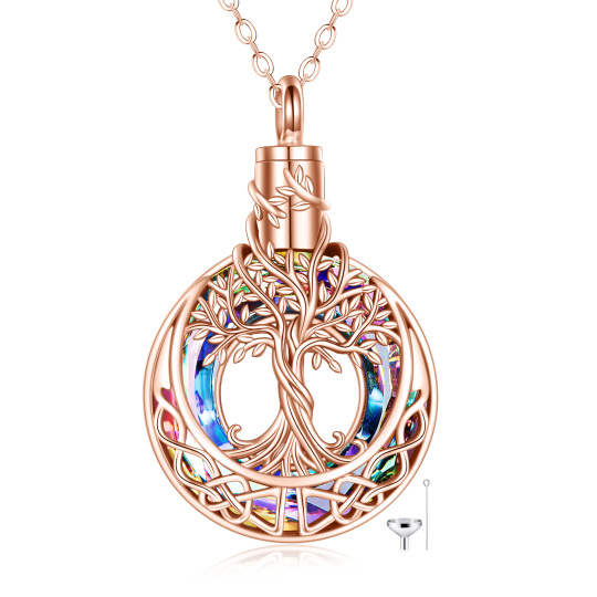 Sterling Silver with Rose Gold Plated Crystal Tree Of Life & Celtic Knot Urn Necklace for Ashes