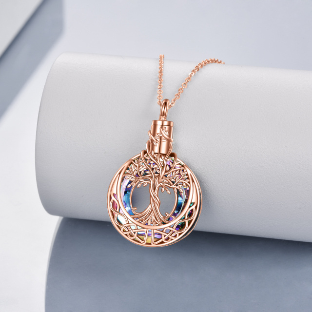 Sterling Silver with Rose Gold Plated Crystal Tree Of Life & Celtic Knot Urn Necklace for Ashes-2