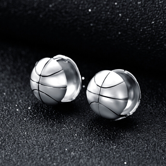 Sterling Silver Basketball Stud Earrings for Men-3