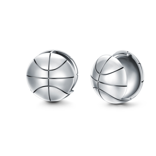 Boucles d'oreilles en argent sterling en forme de ballon de basket pour hommes