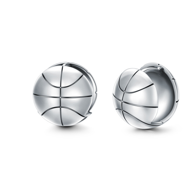 Boucles d'oreilles en argent sterling en forme de ballon de basket pour hommes-0