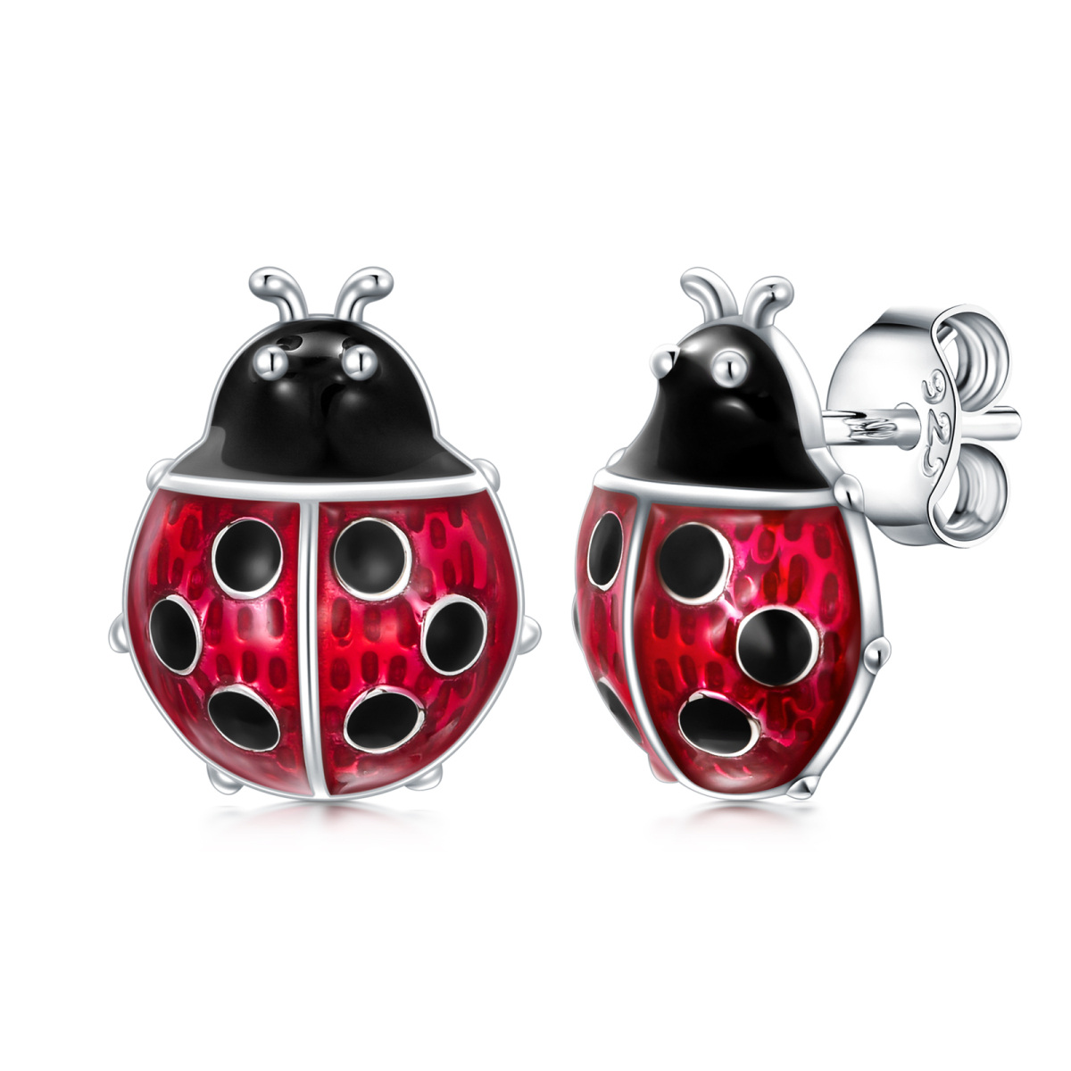 Sterling Silver Ladybug Stud Earrings-1