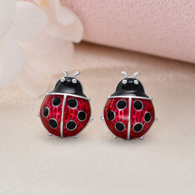 Sterling Silver Ladybug Stud Earrings-3