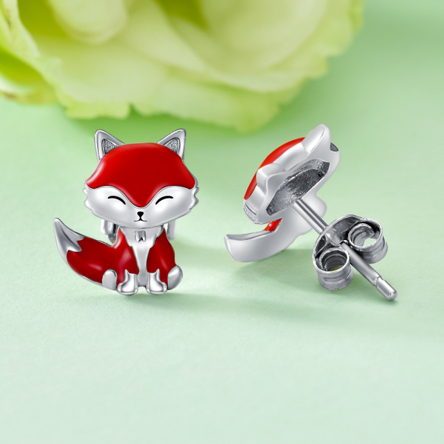 Sterling Silver Fox Stud Earrings-4