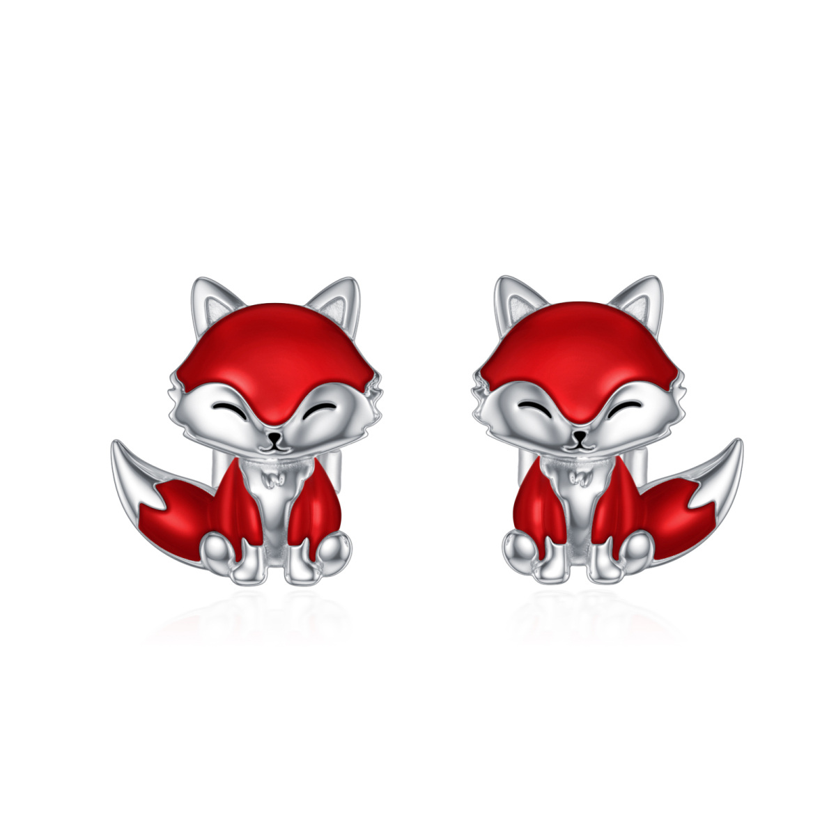 Sterling Silver Fox Stud Earrings-1