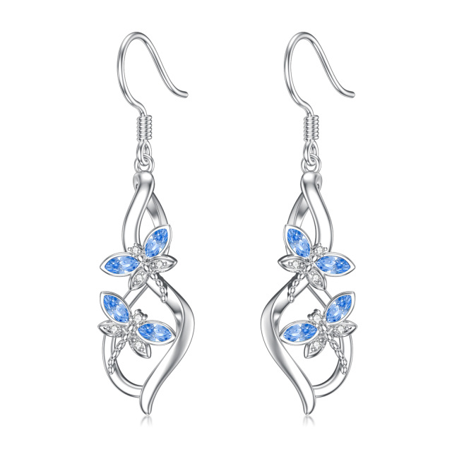 Sterling Silver Marquise Shaped Crystal Dragonfly Drop Earrings-3