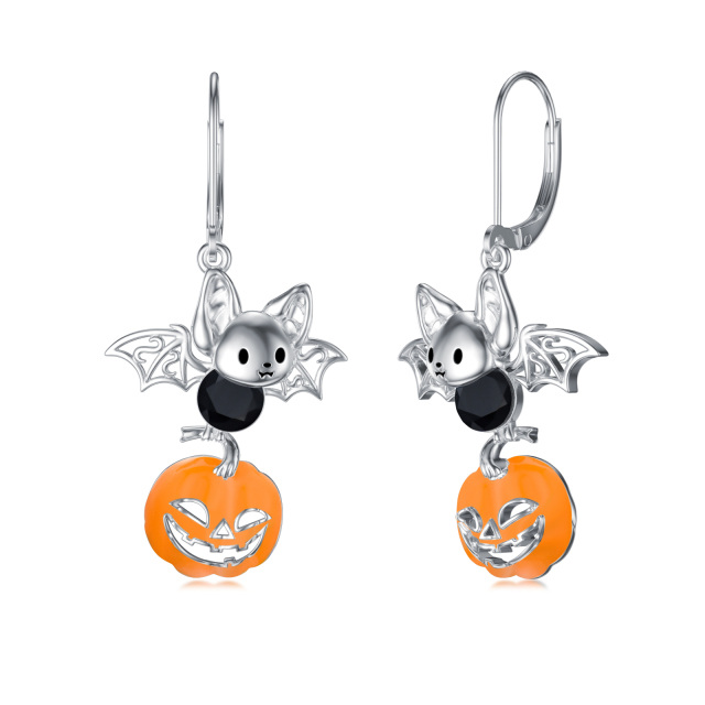 Sterling Silver Cubic Zirconia Bat Lever-back Earrings-2